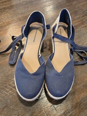 Amazon Essentials Navy Canvas Espadrille Wrap Flats